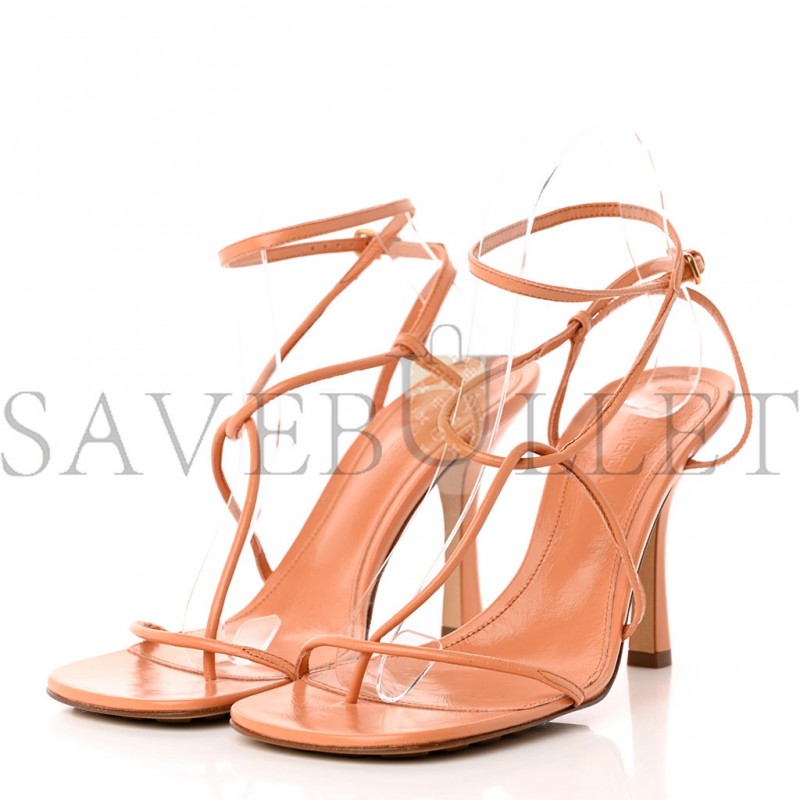 BOTTEGA VENETA CRUSH CALFSKIN THE LINE 90MM SANDALS 38 CLAY 