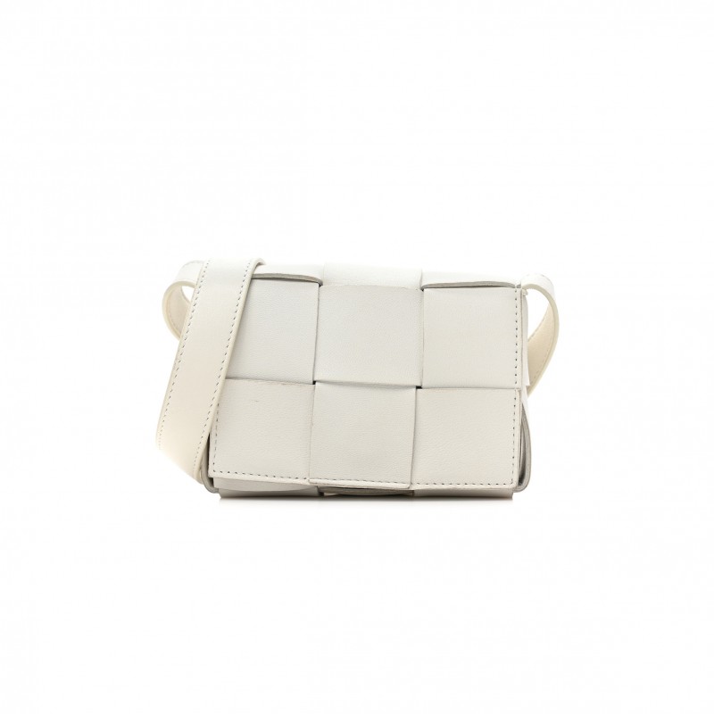 BOTTEGA VENETA LAMBSKIN MAXI INTRECCIATO EXTRA MINI CASSETTE CROSSBODY BAG WHITE (12*10*4cm)