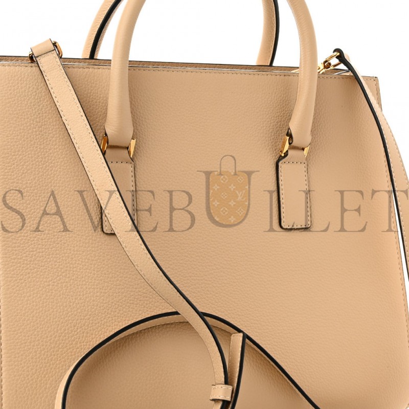 VERSACE GRAINED CALFSKIN LARGE VIRTUS TOP HANDLE SHOULDER BAG BEIGE  (32x26x14cm)