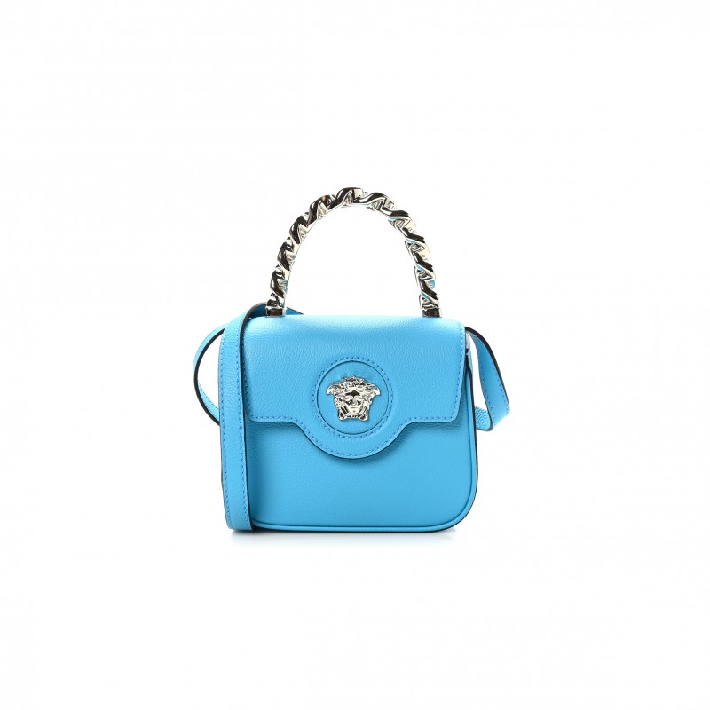 VERSACE GRAINED CALFSKIN MINI LA MEDUSA BAG TURQUOISE  (16x14x6cm)