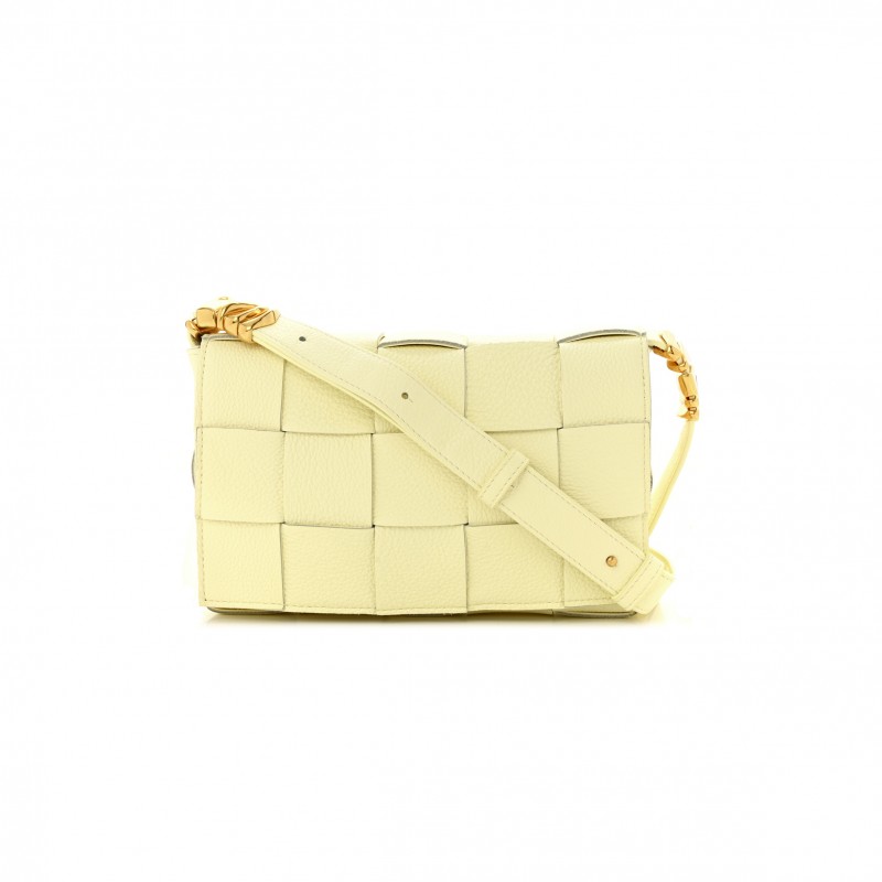 BOTTEGA VENETA GRAINED CALFSKIN MAXI INTRECCIATO CASSETTE CROSSBODY BAG ICE CREAM (23*14*5cm)