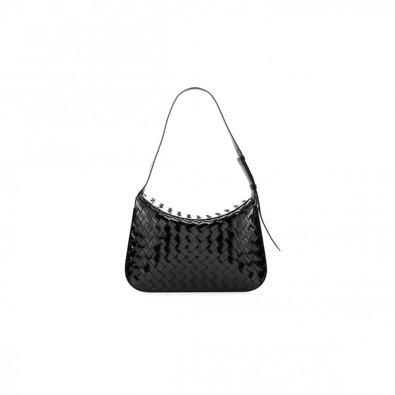 BOTTEGA VENETA PATENT INTRECCIATO SHOULDER BAG BLACK (31*20*3cm)