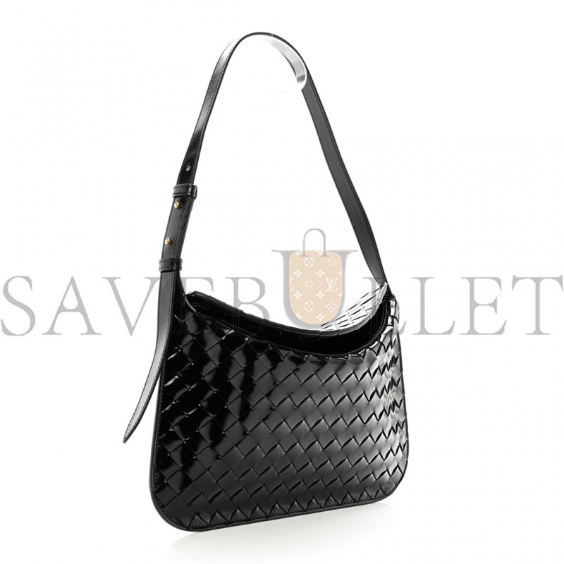 BOTTEGA VENETA PATENT INTRECCIATO SHOULDER BAG BLACK (31*20*3cm)