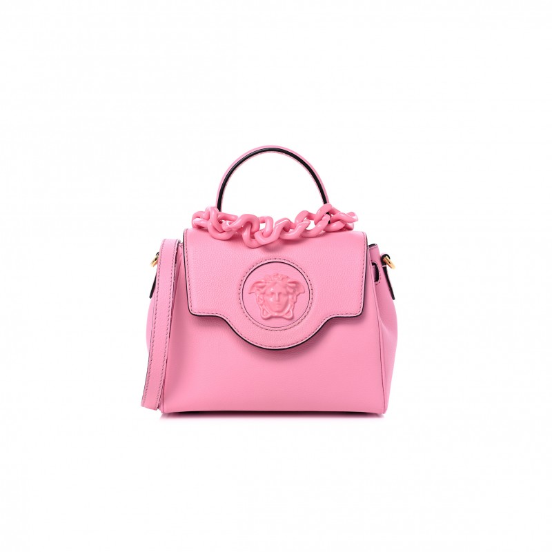 VERSACE GRAINED CALFSKIN SMALL LA MEDUSA TOP HANDLE BAG PINK  (20*18*10cm)