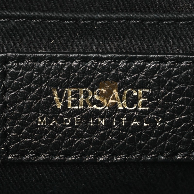 VERSACE GRAINY CALFSKIN VIRTUS CHAIN CROSSBODY BLACK (18*11*4cm)