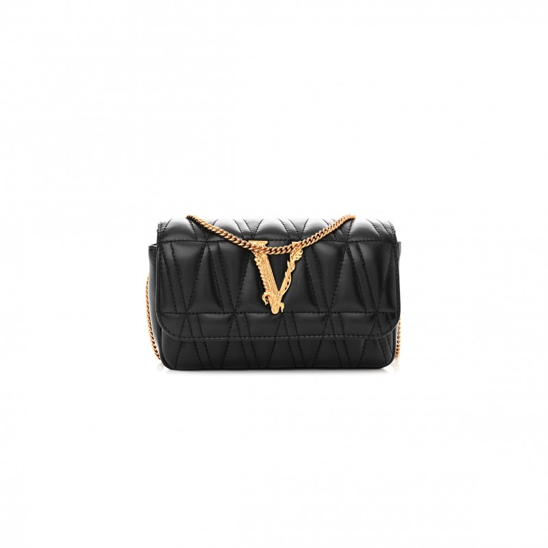 VERSACE NAPPA QUILTED VIRTUS V EVENING BAG BLACK (17*10*4cm)