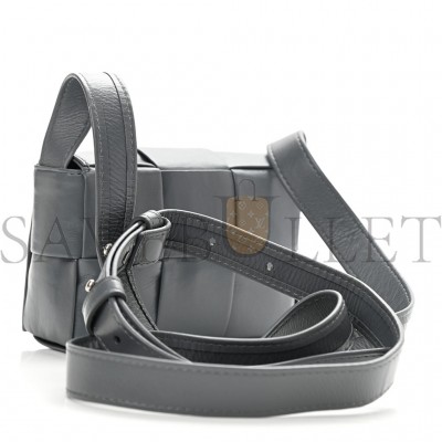 BOTTEGA VENETA CRINKLED LAMBSKIN MAXI INTRECCIATO EXTRA MINI CASSETTE CROSSBODY BAG GREY (13*9*5cm) BOTTEGA VENETA CRINKLED LAMBSKIN MAXI INTRECCIATO EXTRA MINI CASSETTE CROSSBODY BAG GREY (13*9*5cm)