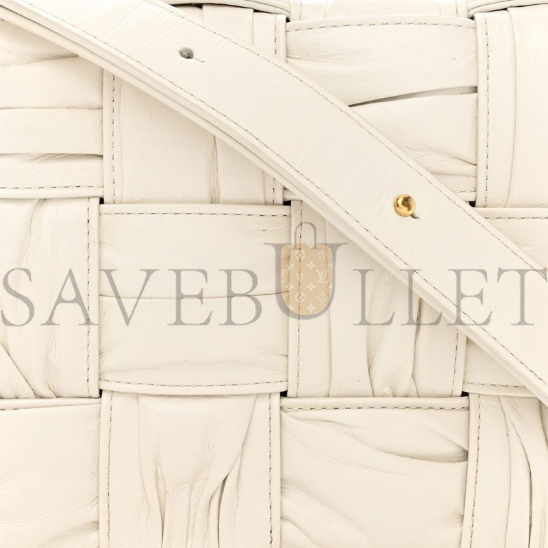 BOTTEGA VENETA CALFSKIN INTRECCIO PLISSE CASSETTE CROSSBODY BAG WHITE  (24*16*8cm)