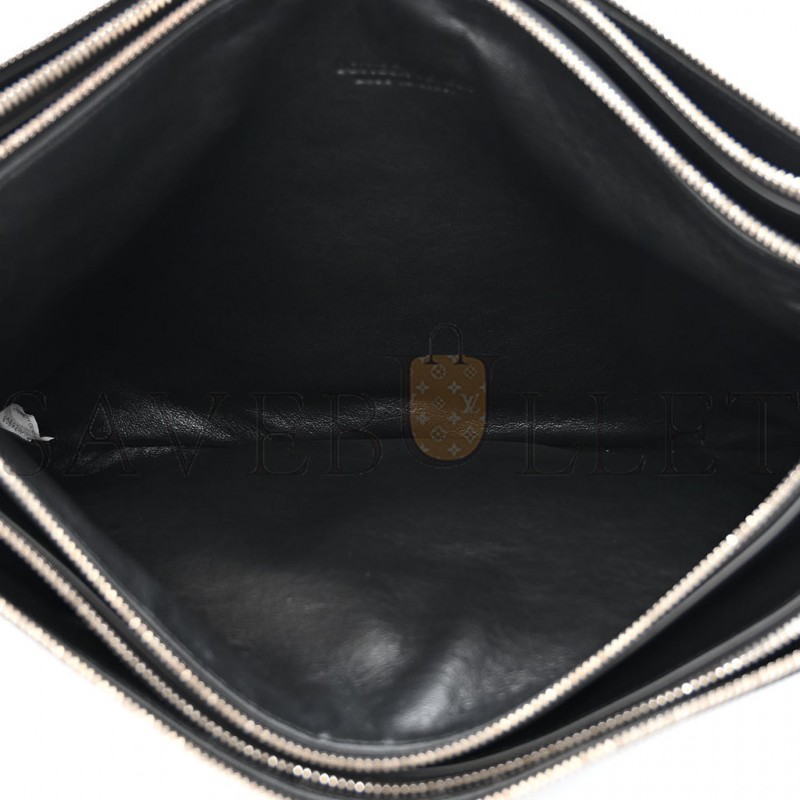 BOTTEGA VENETA INTRECCIATO EMBOSSED TRIPLE ZIP MESSENGER BAG BLACK  (38*25*3cm)