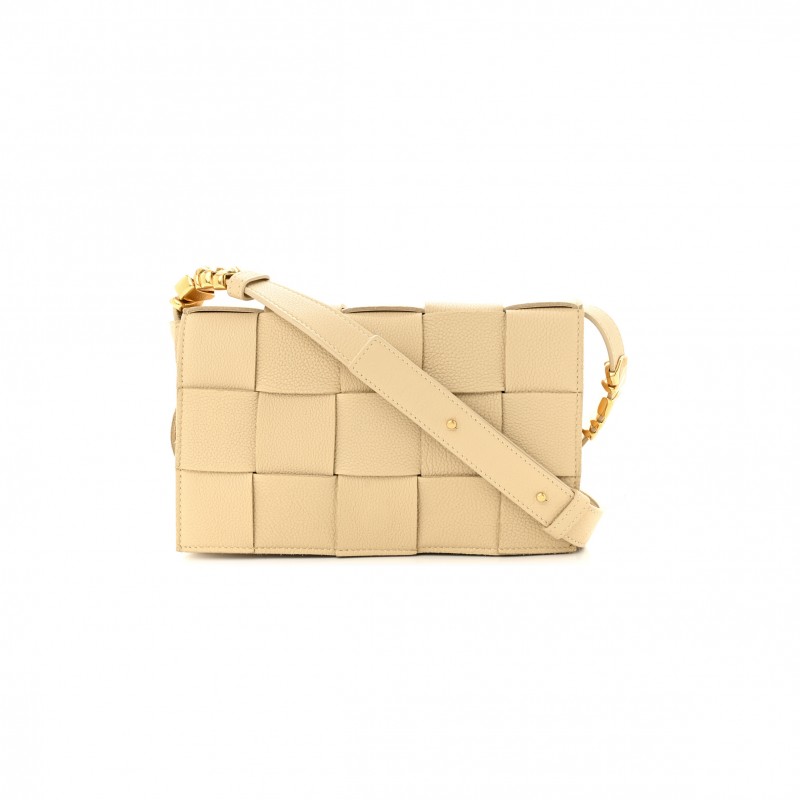 BOTTEGA VENETA GRAINED CALFSKIN MAXI INTRECCIATO CASSETTE CROSSBODY BAG PORRIDGE (23*14*5cm)