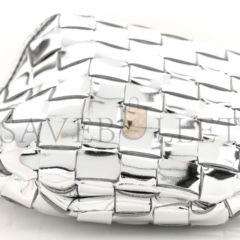 BOTTEGA VENETA MIRROR LAMINATED NAPPA INTRECCIATO MINI SARDINE BAG SILVER (20*14*3cm)