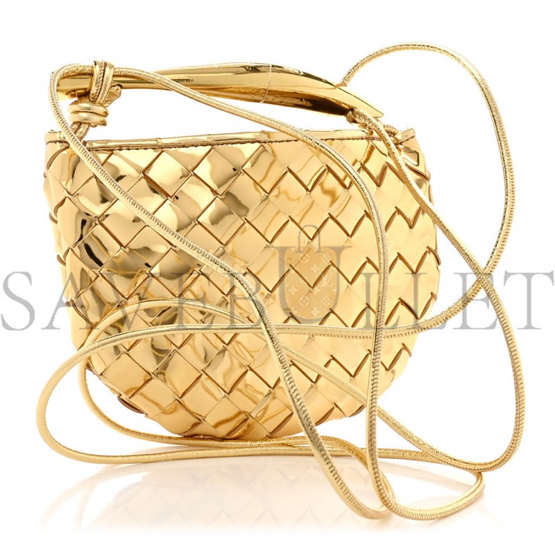 BOTTEGA VENETA MIRROR LAMINATED NAPPA INTRECCIATO MINI SARDINE BAG GOLD (20*12*3cm)