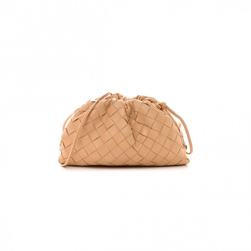 BOTTEGA VENETA NAPPA INTRECCIATO THE MINI POUCH ALMOND  (22*13*6cm)