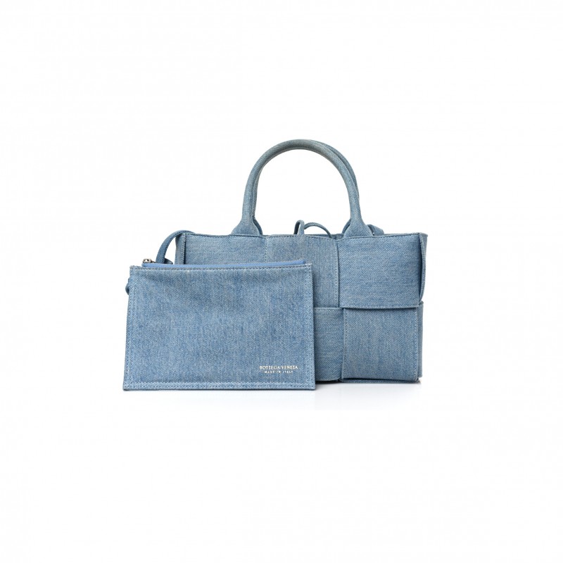 BOTTEGA VENETA DENIM MAXI INTRECCIATO MINI ARCO TOTE BLUE (27*17*11cm)