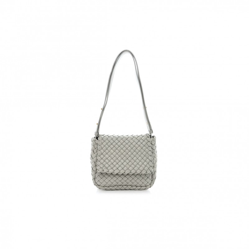 BOTTEGA VENETA NAPPA INTRECCIO MINI COBBLE SHOULDER BAG AGATE GREY (19*18*9cm)