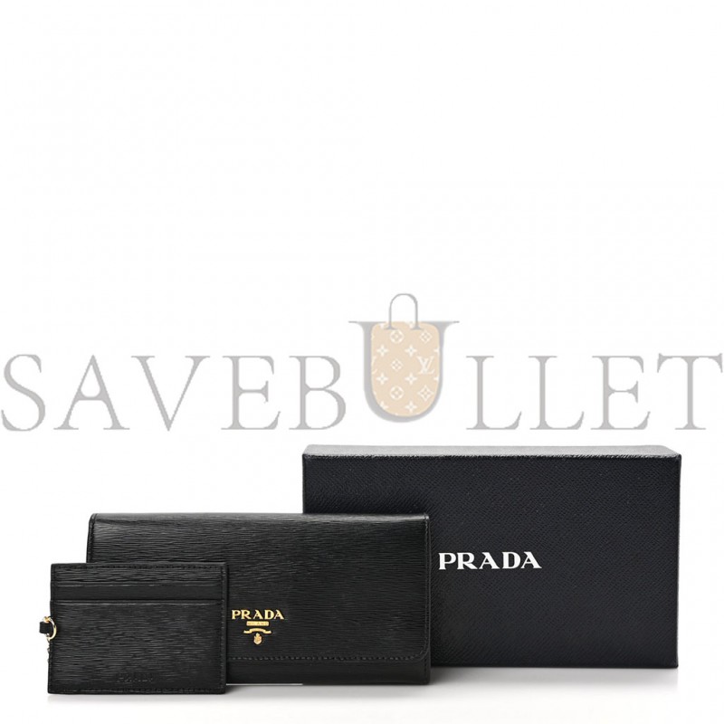 PRADA VITELLO MOVE CONTINENTAL FLAP WALLET BLACK (21*11*2cm)