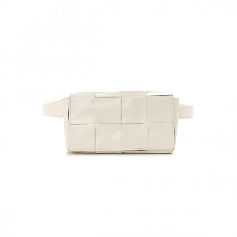 BOTTEGA VENETA PAPER CALFSKIN INTRECCIATO CASSETTE BELT BAG WHITE  (18*10*4cm)