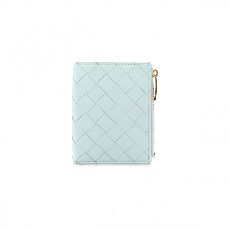 BOTTEGA VENETA NAPPA INTRECCIATO BIFOLD ZIP WALLET TEAL WASHED (10*11*1cm)