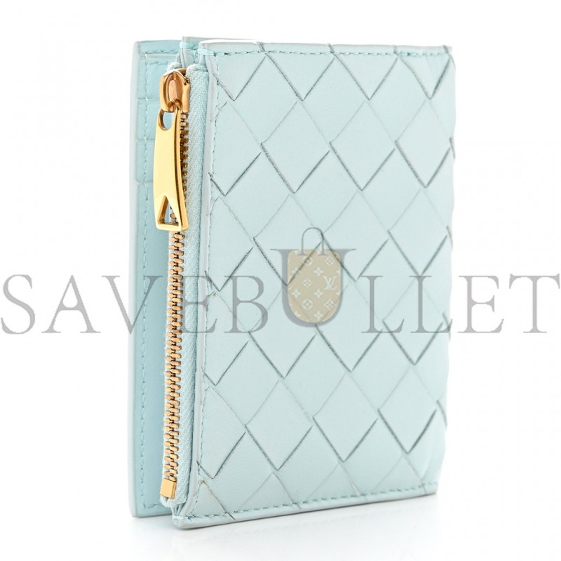 BOTTEGA VENETA NAPPA INTRECCIATO BIFOLD ZIP WALLET TEAL WASHED (10*11*1cm)