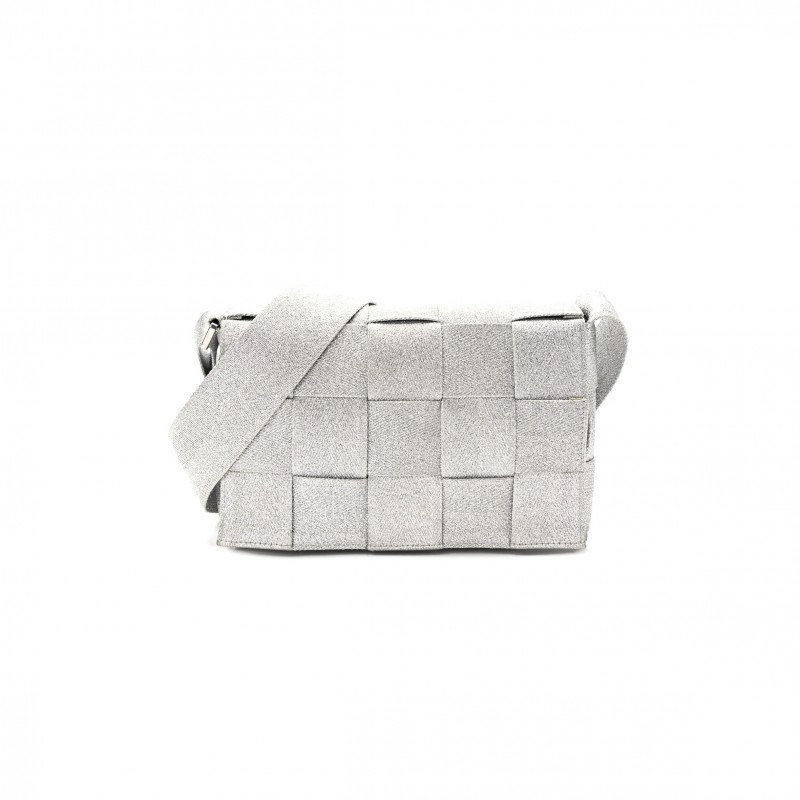 BOTTEGA VENETA WEBBING MAXI INTRECCIATO CASSETTE BAG SILVER (25*15*6cm)