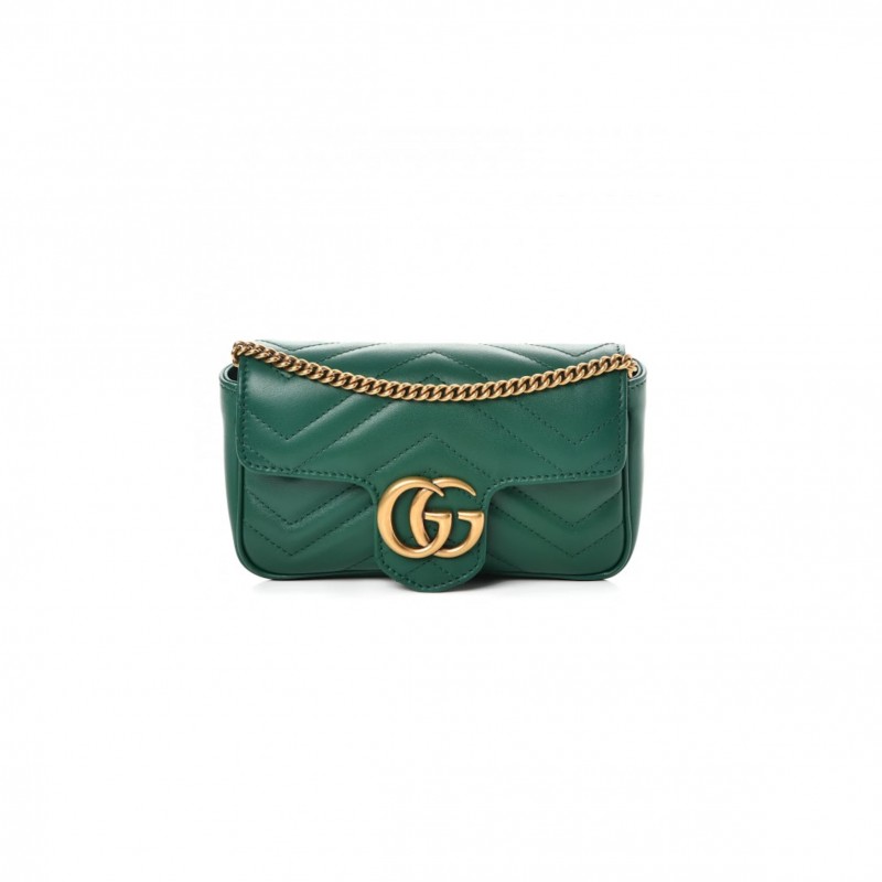 GUCCI GG MARMONTMATELASSE SUPER MINI EMERALD GREEN 476433 DSVRT 3120 (16.5*10*5cm)