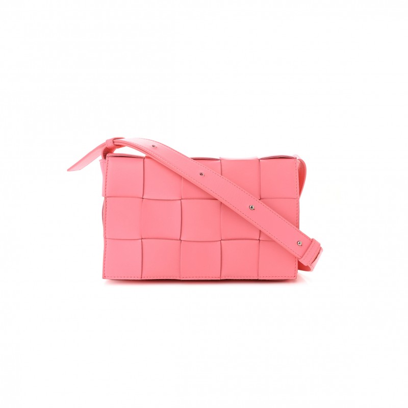 BOTTEGA VENETA LAMBSKIN MAXI INTRECCIATO CASSETTE CROSSBODY BAG PINK (23*15*4cm)