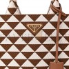 PRADA JACQUARD SAFFIANO TRIANGOLO SYMBOLE EMBROIDERED SMALL TOTE TOBACCO TALCO (28*22*9cm)