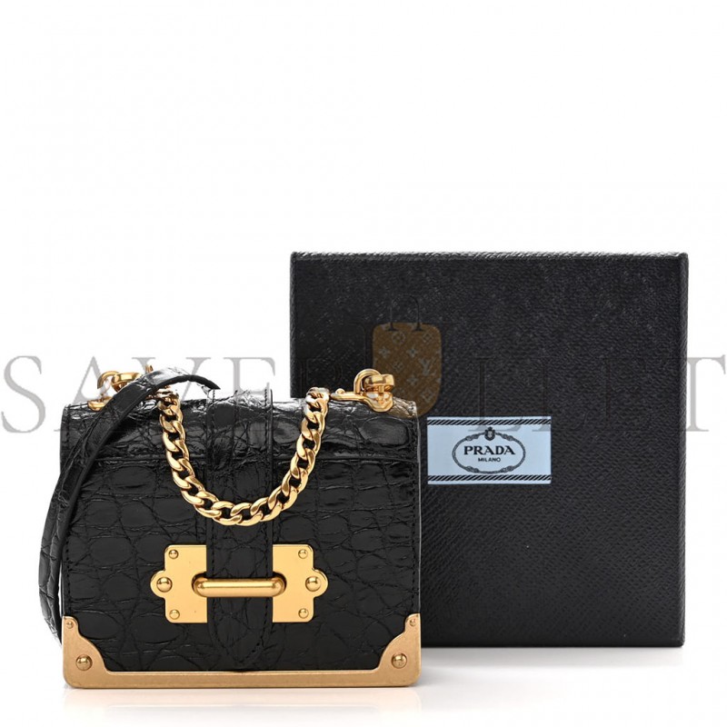 PRADA CROCODILE MICRO CAHIER BAG BLACK (10*9*5cm)