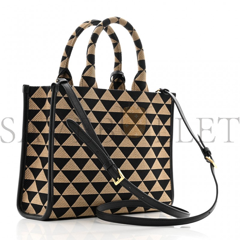 PRADA JACQUARD SAFFIANO TRIANGOLO SYMBOLE EMBROIDERED SMALL TOTE BLACK CORDA (29*22*9cm)