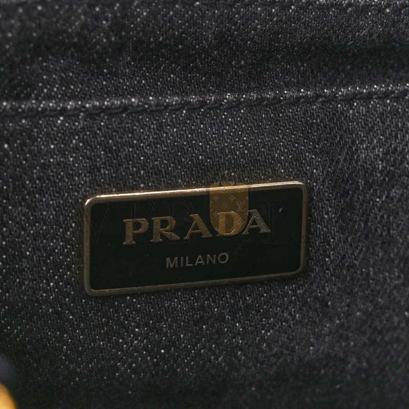 PRADA DENIM SMALL CANAPA LOGO TOTE BLACK (27*20*14cm)