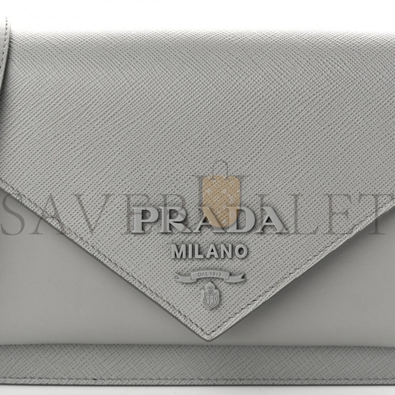 PRADA CITY CALFSKIN SAFFIANO ENVELOPE FLAP WITH CHAIN NUBE (20*13*4cm)