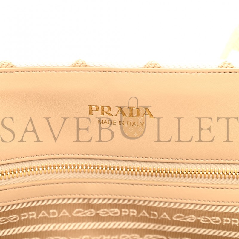 PRADA FABRIC EMBROIDERED SAFFIANO LARGE SYMBOLE TOTE BLACK BEIGE (43*31*20cm)