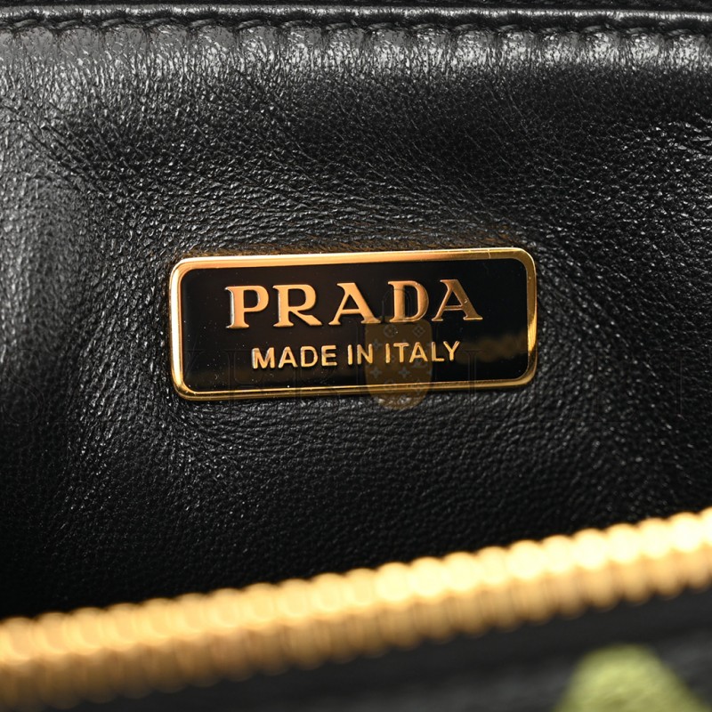 PRADA JACQUARD TRIANGOLO SYMBOLE EMBROIDERED MINI TRIANGLE SHOULDER BAG BLACK EDERA (27*15*5cm)