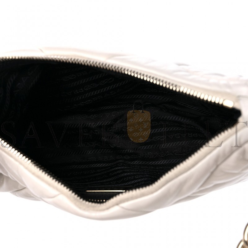 PRADA NAPPA NYLON QUILTED PATCHWORK SYSTEM FLAP BAG WHITE (20*15*8cm)