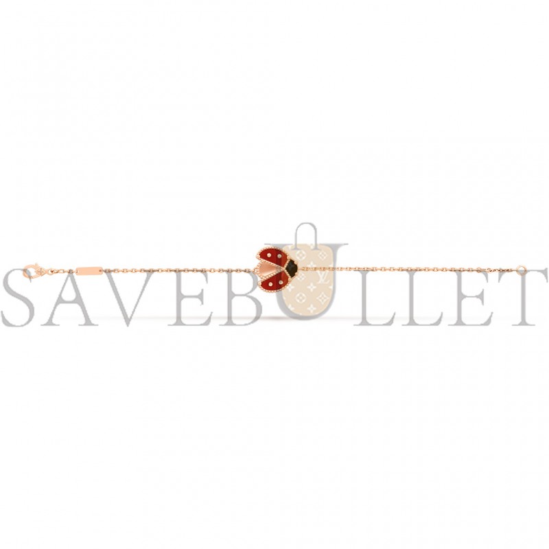 VAN CLEEF ARPELS LUCKY SPRING BRACELET, OPEN WINGS LADYBUG - ROSE GOLD, CARNELIAN, ONYX  VCARP7R100