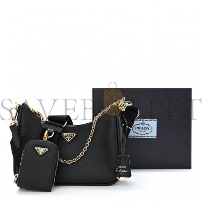 PRADA SAFFIANO LUX RE-EDITION 2005 SHOULDER BAG BLACK 1BH204 (22*17*6cm)