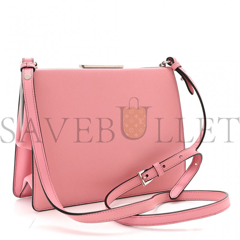 PRADA SAFFIANO CITY CALF LIGHT FRAME BAG PINK (22*18*9cm)