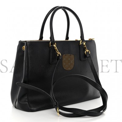 PRADA SAFFIANO MEDIUM GALLERIA DOUBLE ZIP TOTE BLACK (30*23*15cm)