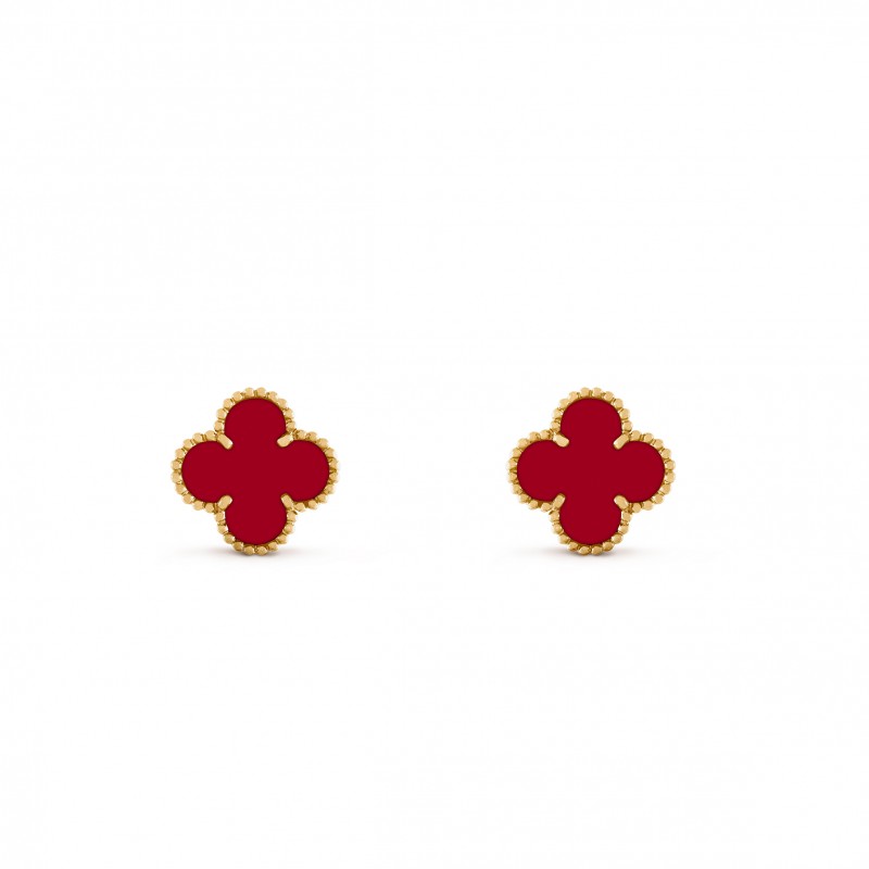 VAN CLEEF ARPELS VINTAGE ALHAMBRA EARRINGS - YELLOW GOLD, CARNELIAN  VCARD40400