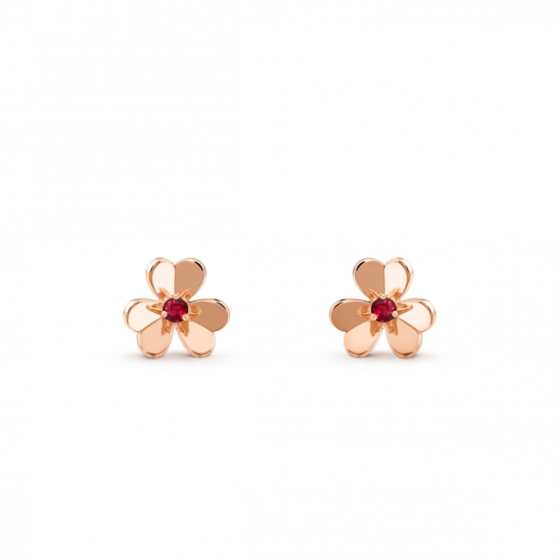 VAN CLEEF ARPELS FRIVOLE EARRINGS, MINI MODEL - ROSE GOLD, RUBY  VCARP7SA00