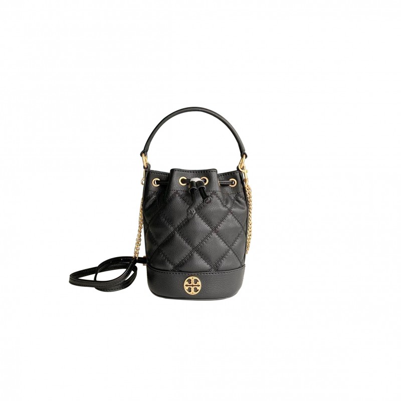 TORY BURCH WILLA METAL DOUBLE T BLACK BUCKET CROSSBODY BAG 148249-001 (19*13.5*9cm)