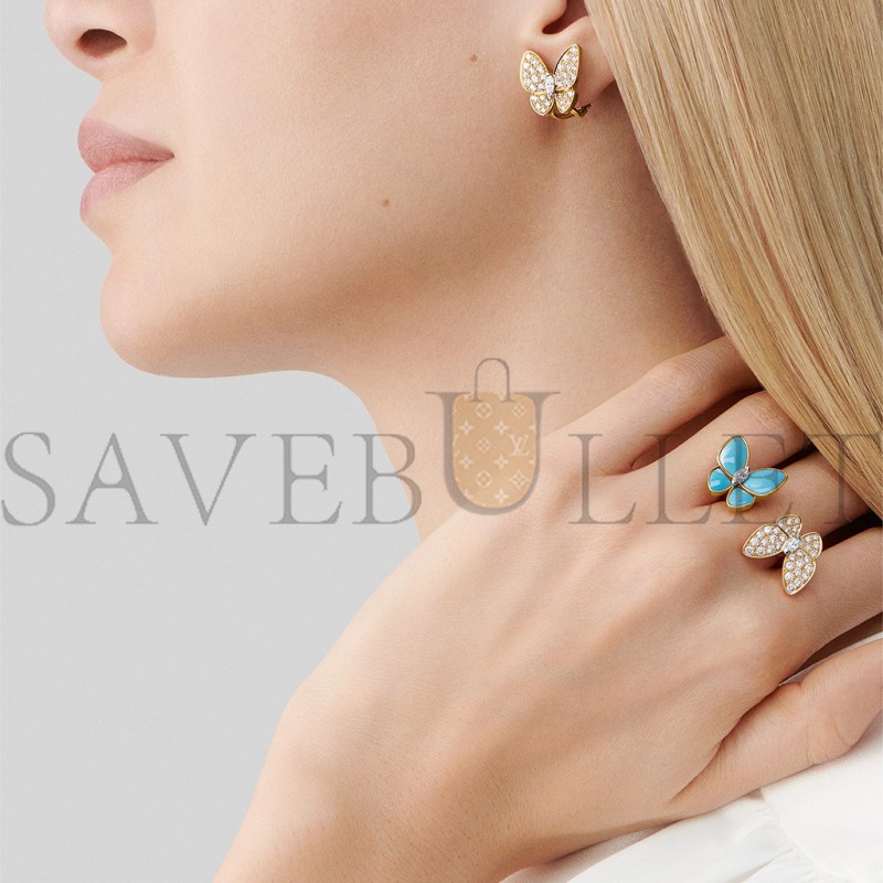 VAN CLEEF ARPELS TWO BUTTERFLY EARRINGS - YELLOW GOLD, DIAMOND, TURQUOISE VCARP7US00 VAN CLEEF ARPELS TWO BUTTERFLY EARRINGS - YELLOW GOLD, DIAMOND, TURQUOISE VCARP7US00