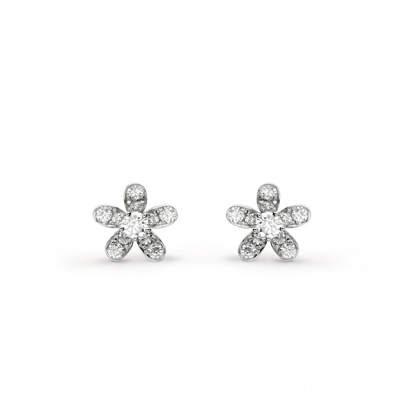 VAN CLEEF ARPELS SOCRATE EARSTUDS, 1 FLOWER - WHITE GOLD, DIAMOND  VCARG44100