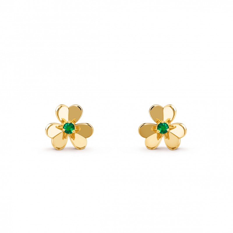 VAN CLEEF ARPELS FRIVOLE EARRINGS, MINI MODEL - YELLOW GOLD, EMERALD  VCARP7SD00