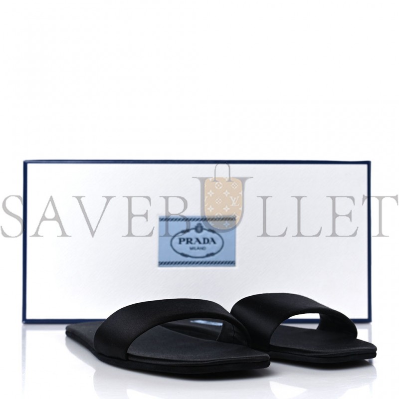 PRADA SATIN TRAVEL SLIDE SANDALS M 37.5 38.5 BLACK