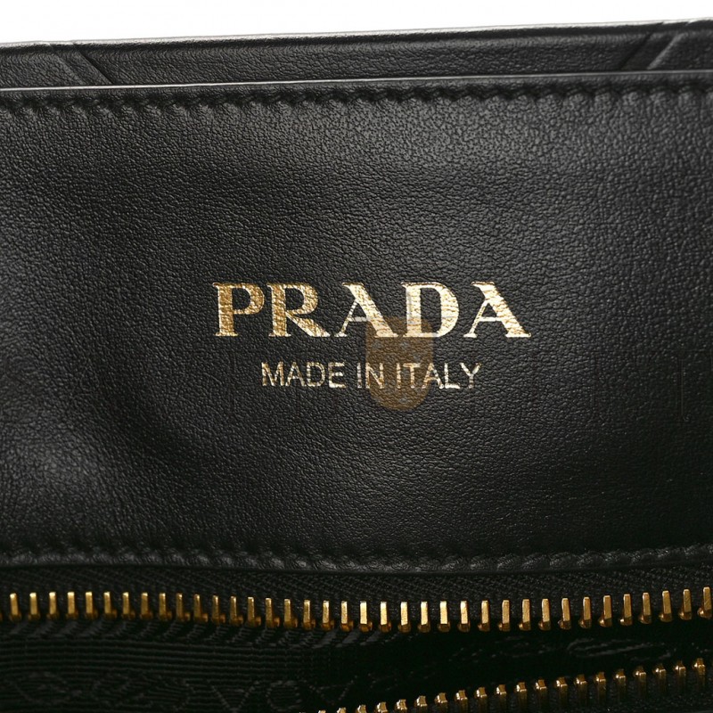 PRADA SOFT CALFSKIN TRIANGOLO SYMBOLE EMBOSSED MEDIUM TOTE BLACK (35*27*11cm)