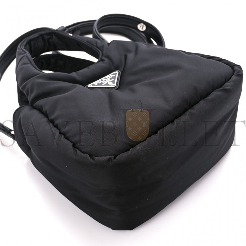 PRADA TESSUTO SOFT PADDED RE-NYLON STRIPED MINI BAG BLACK (18*15.5*10cm)
