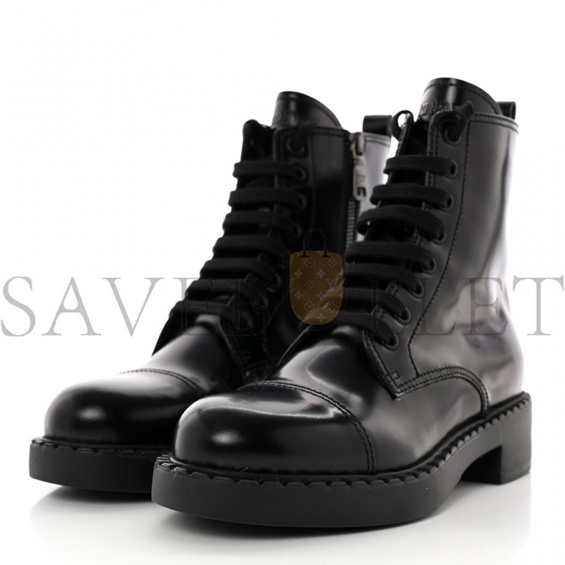 PRADA SPAZZOLATO CHOCOLATE 50MM COMBAT BOOTS 36 BLACK