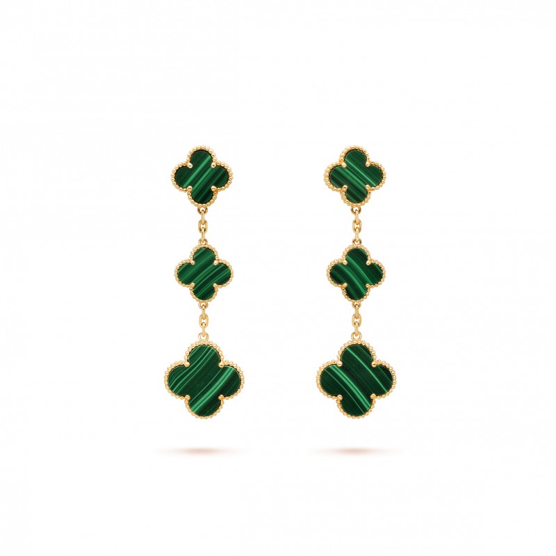 VAN CLEEF  ARPELS MAGIC ALHAMBRA EARRINGS, 3 MOTIFS - YELLOW GOLD, MALACHITE  VCARO2AG00