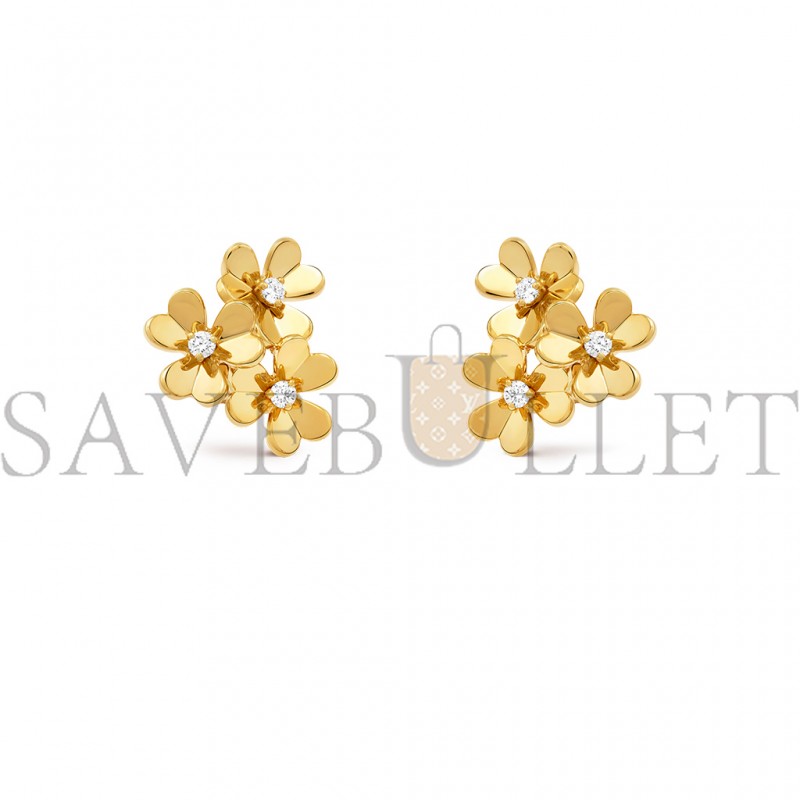 VAN CLEEF ARPELS FRIVOLE EARRINGS, 3 FLOWERS, MINI MODEL - YELLOW GOLD, DIAMOND  VCARP2DV00